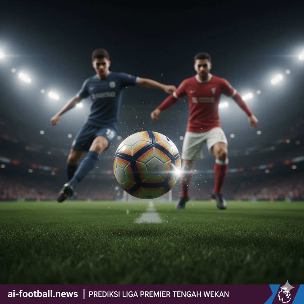 Sebuah pemandangan dinamis dan atmosferik di lapangan Stadion Vitality selama pertandingan Liga Premier yang berintensitas tinggi antara AFC Bournemouth melawan Everton. Para pemain Bournemouth terlihat mengenakan seragam kandang ikonik mereka yang bergaris merah dan hitam, sedang melakukan serangan agresif dan menguasai bola, sementara para pemain bertahan Everton dengan seragam biru berusaha keras membentuk formasi pertahanan. Latar belakang stadion dipenuhi oleh sorak-sorai penonton yang antusias di bawah lampu stadion yang terang, menciptakan suasana kompetitif yang mencerminkan tekad The Cherries untuk mengamankan poin penuh di kandang sendiri setelah hasil yang mengecewakan sebelumnya.