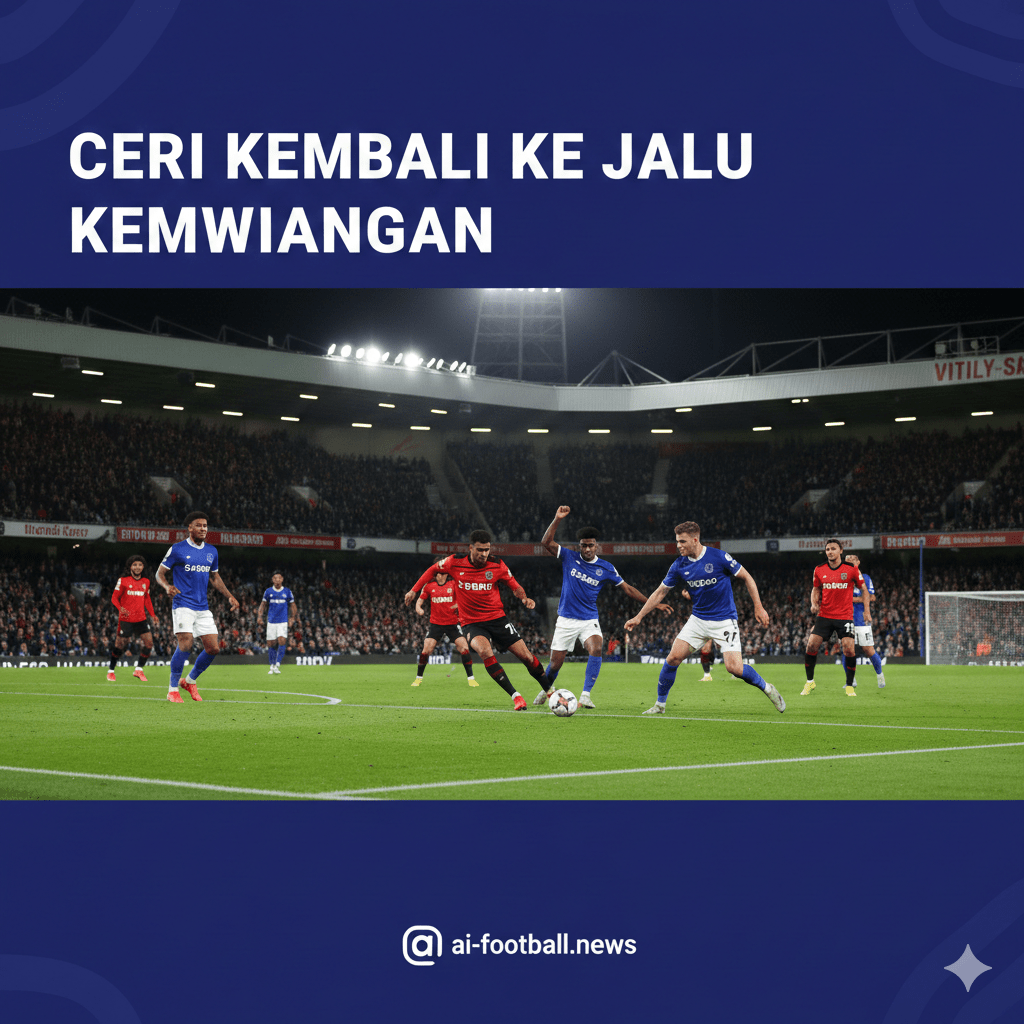 Suasana intens di Stadion Vitality pada malam hari saat pertandingan Liga Premier antara Bournemouth dan Everton berlangsung. Gambar memperlihatkan pemain Bournemouth dengan seragam kandang merah-hitam sedang berebut bola secara kompetitif dengan pemain Everton yang mengenakan seragam biru. Latar belakang tribun penonton terlihat padat dan riuh di bawah sorotan lampu stadion yang terang, mencerminkan tekad kuat The Cherries untuk mengamankan tiga poin di kandang sendiri setelah hasil mengecewakan sebelumnya.
