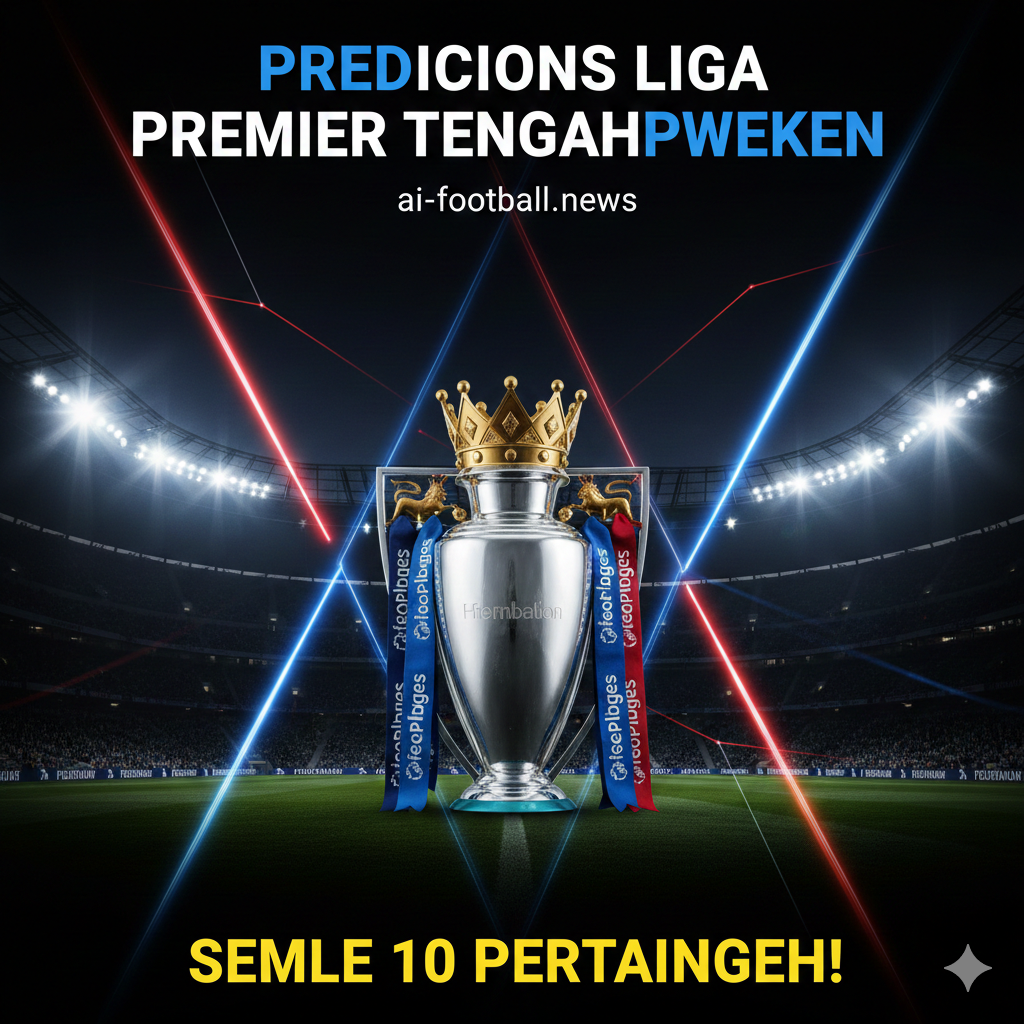 A high-energy cinematic cover image representing the Premier League midweek matches. The scene features a split-screen or collage style showing a blurred night-time stadium with bright floodlights, a glowing Premier League trophy in the center, and abstract elements like streaks of red, blue, and white light representing different team colors. The atmosphere is intense and dramatic, using a professional sports photography style with deep shadows and vibrant neon accents to emphasize the high stakes of the title race.